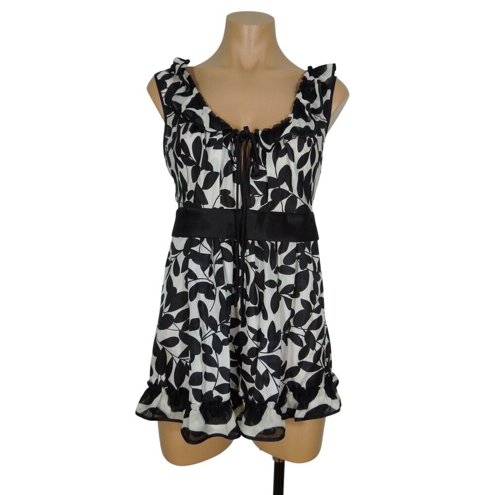 WOMENS BLOUSE White Black Sleeveless Ruffle Trim Back Zipper
